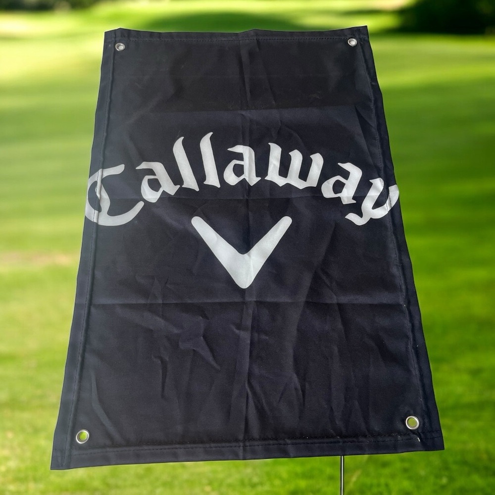 Callaway GOLF 15"x22" FLAG W/ GROMMETS White Black MAN CAVE Golfing Decor